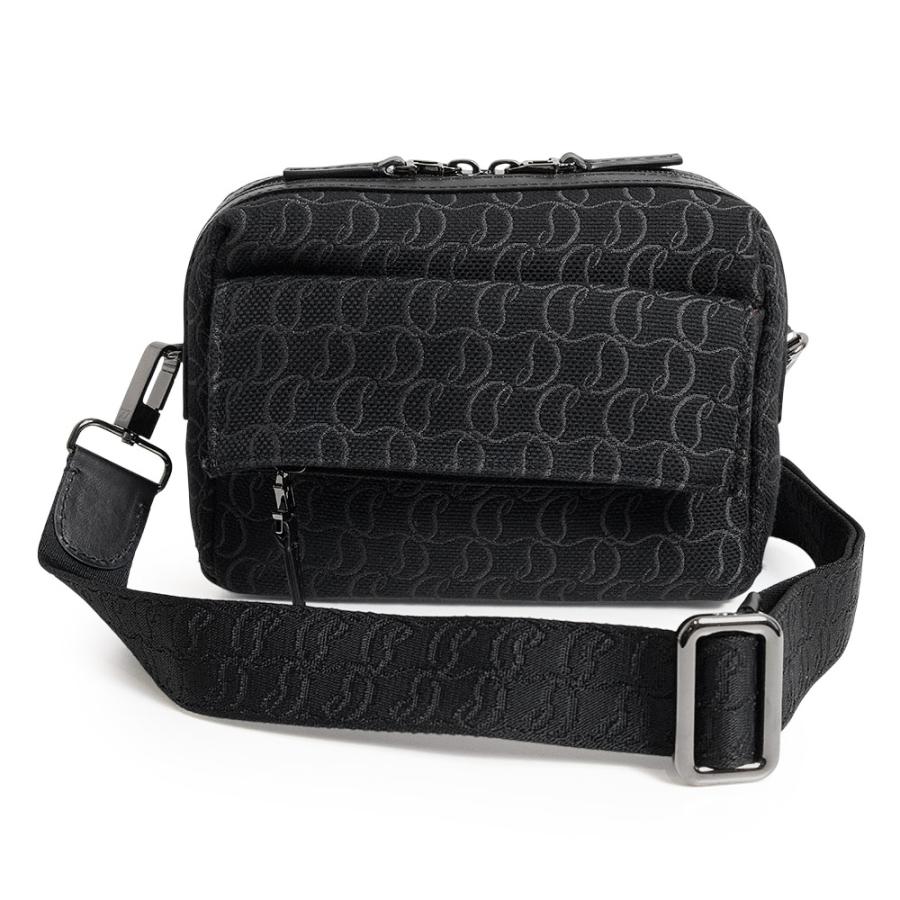 クリスチャンルブタン 1245217 ZIP N FLAP コットン レザー ブラック ショルダーバッグ 斜め掛け ガンメタル金具 Christian Louboutin（未使用　展示品） Christian Louboutin（クリスチャンルブタン） （未使用 展示品