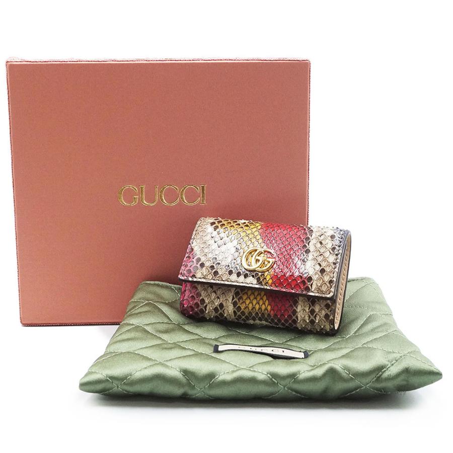 （新品・未使用品）GUCCI グッチ 456118 GGマーモント ダブルG パイソン ベージュ マルチカラー 6連 キーケース エキゾチックレザー ゴールド金具 箱付の画像