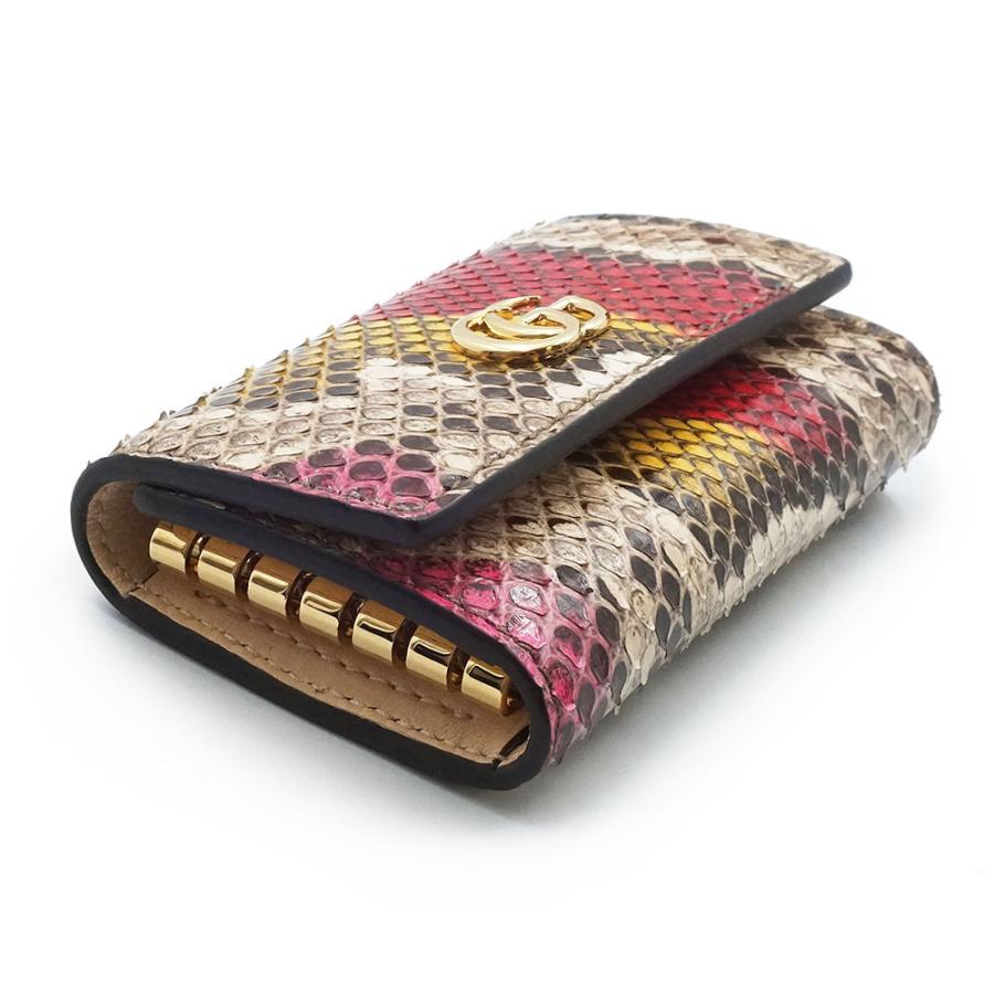（新品・未使用品）GUCCI グッチ 456118 GGマーモント ダブルG パイソン ベージュ マルチカラー 6連 キーケース エキゾチックレザー ゴールド金具 箱付の画像