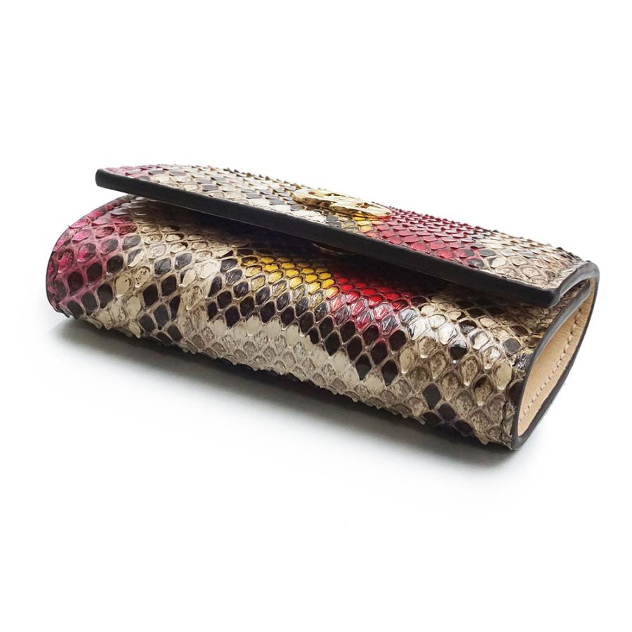 （新品・未使用品）GUCCI グッチ 456118 GGマーモント ダブルG パイソン ベージュ マルチカラー 6連 キーケース エキゾチックレザー ゴールド金具 箱付の画像