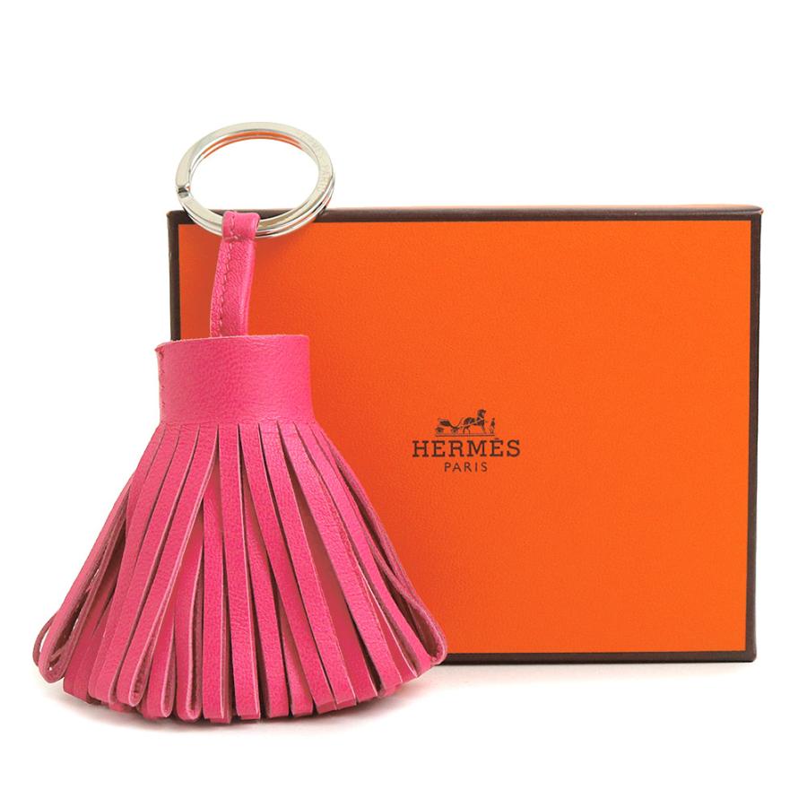 （新品・未使用品）HERMES エルメス カルメン アニューミロ Rose Tyrien ローズティリアン ピンク キーホルダー キーリング バッグチャーム シルバー金具 箱付の画像