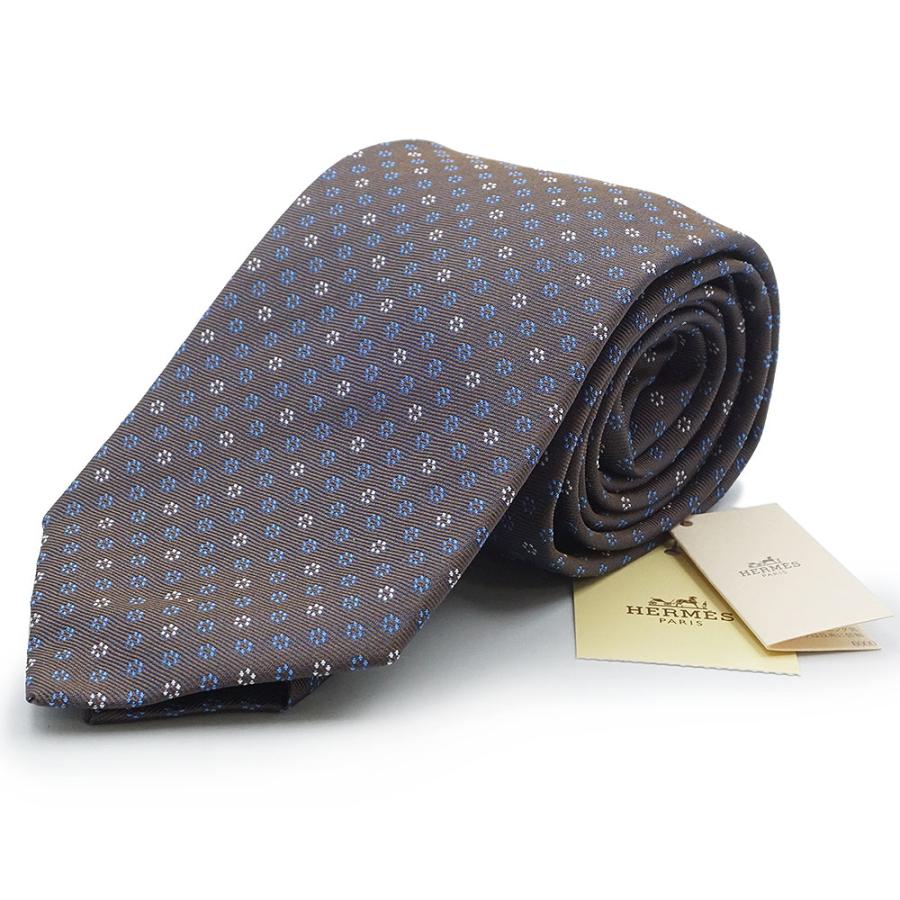 エルメス MYOSOTIS ミオソティス シルク100％ マロン コバルト ブラン ブラウン ネクタイ 8CM 箱付 HERMES（新品・未使用品） HERMES（エルメス） （新品・未使用品）HERMES MYOSOTIS ミオソティス