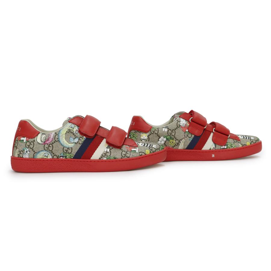 未使用品△GUCCI YUKO HIGUCHI グッチ ヒグチユウコ 463091 GGスプリームキャンバス レザー ベルクロ ローカットスニーカー レッド 34 GUCCI（グッチ） （未使用保管品）GUCCI 463091 ベルクロスニーカー