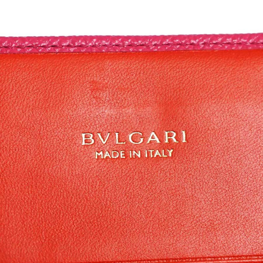 激安ネット BVLGARI ブルガリ ロゴ 三つ折り財布 レッド ピンク レザー 未使用 折り財布