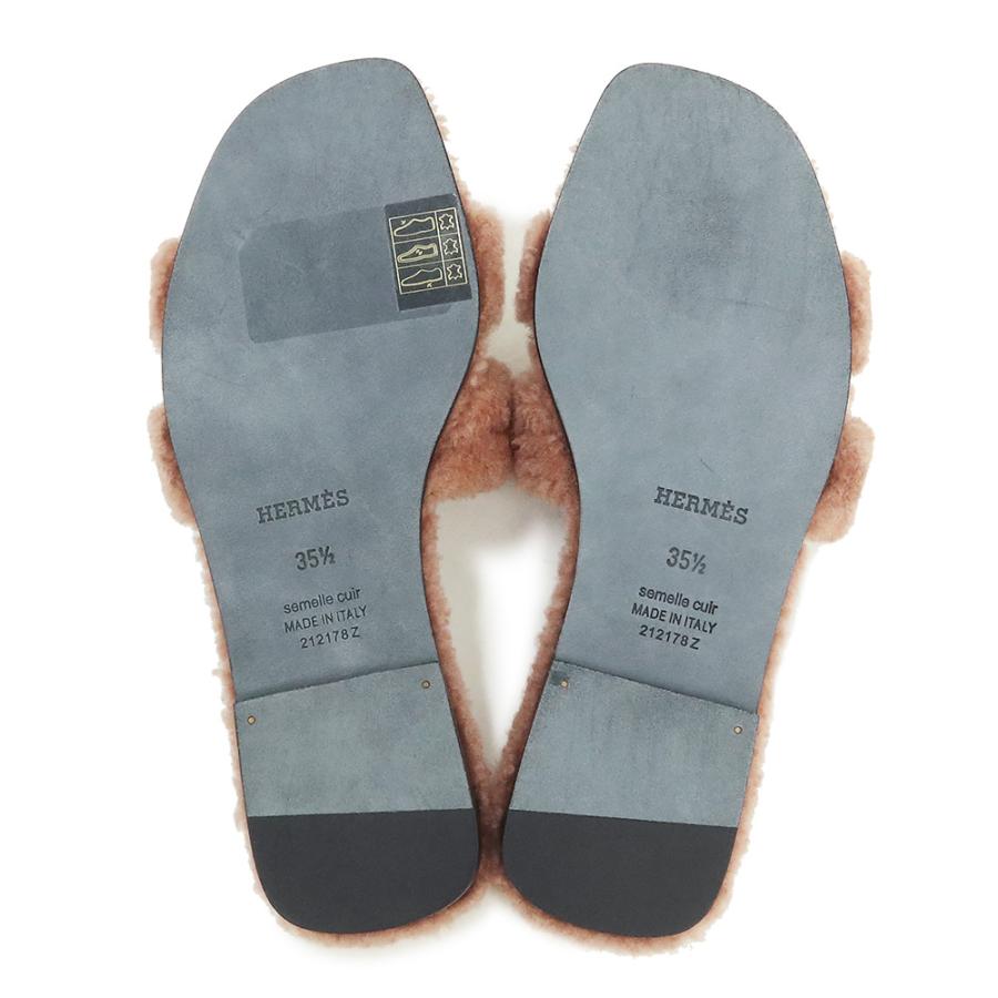 （新品・未使用品）エルメス HERMES オラン サンダル ミュール ウールスキン シープスキン ムートン ローズオーブ ピンク 35.5 22.5cm 箱付の画像