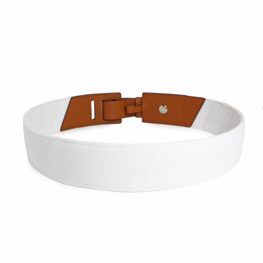 （新品・未使用品）エルメス HERMES クロワジエールH 50 ベルト #80 ヴォーエプソン レザー キャンバス ゴールド ブラン ブラウン ホワイト 茶 白 Z刻印 箱付の画像