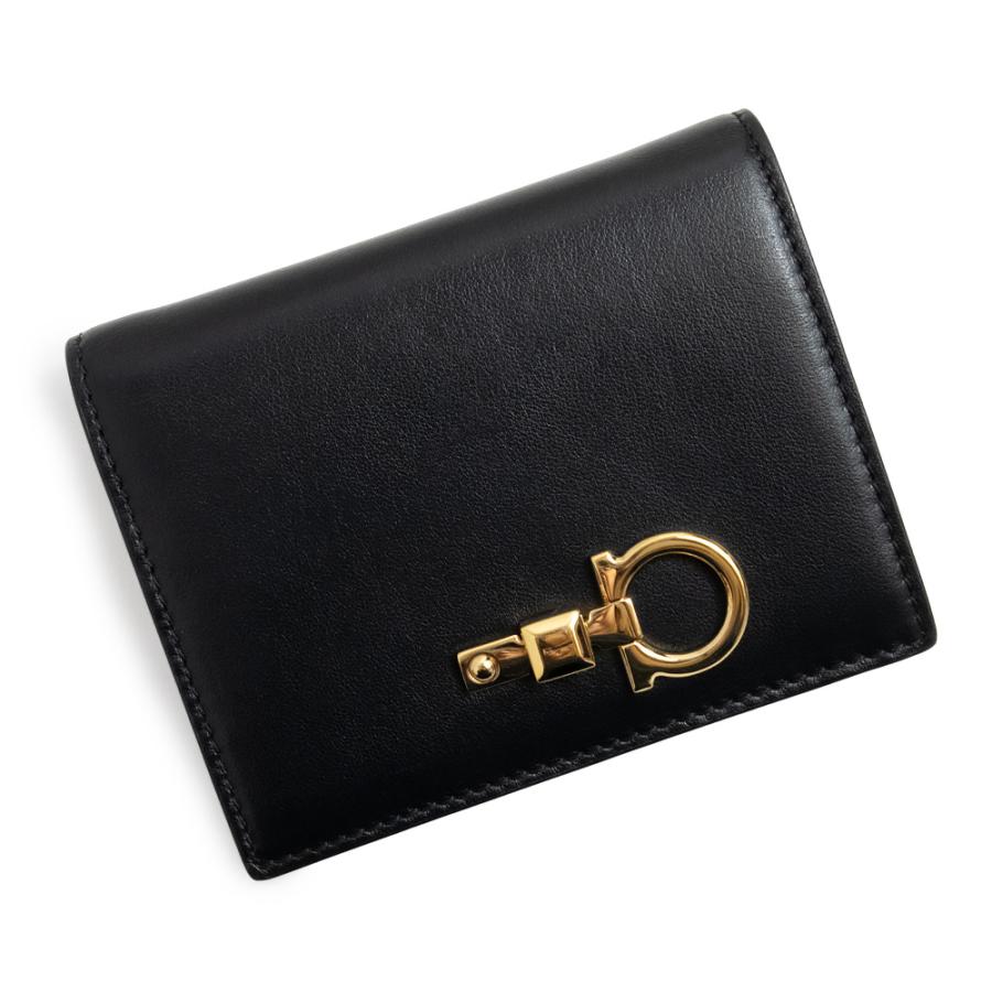 サルバトーレ フェラガモ レザー ガンチーニ 二つ折り 財布 黒