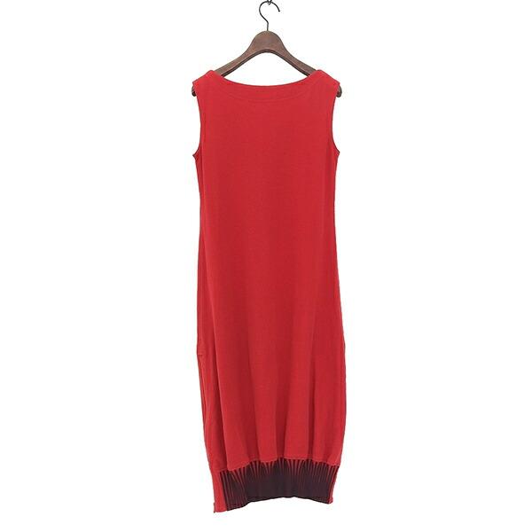 美品 ISSEY MIYAKE FETE イッセイミヤケ フェット IF64JH501 2 裾サイドジップ プリーツ ノースリーブ ワンピース レッド YB0065_1