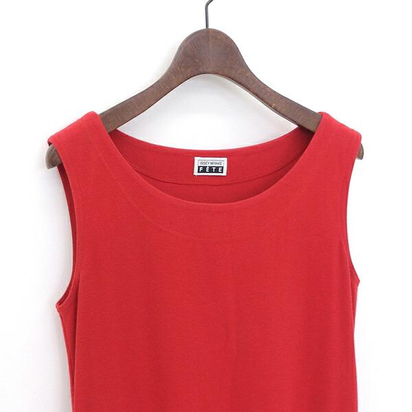 美品 ISSEY MIYAKE FETE イッセイミヤケ フェット IF64JH501 2 裾サイドジップ プリーツ ノースリーブ ワンピース レッド YB0065_2