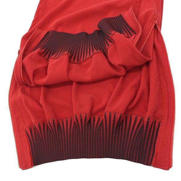 美品 ISSEY MIYAKE FETE イッセイミヤケ フェット IF64JH501 2 裾サイドジップ プリーツ ノースリーブ ワンピース レッド YB0065_4