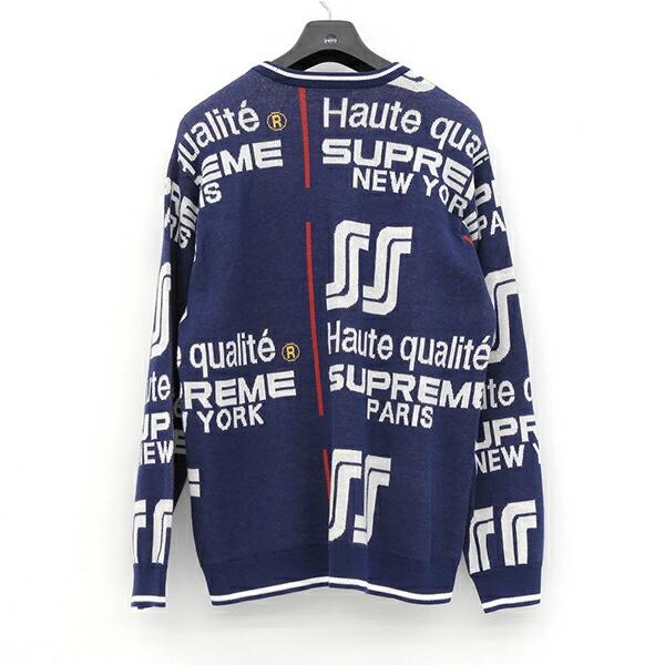 SUPREME シュプリーム QUALITE SWEATER RN101837 サイズL コットン 長袖 クルーネック ロゴ ニット セーター トップス メンズ ネイビー YB0185 【中古】 SUPREME シュプリーム QUALITE SWEATER RN101837 L 長袖 クルーネック