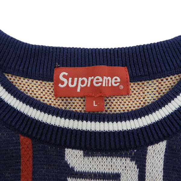 SUPREME シュプリーム QUALITE SWEATER RN101837 サイズL コットン 長袖 クルーネック ロゴ ニット セーター トップス メンズ ネイビー YB0185 【中古】 SUPREME シュプリーム QUALITE SWEATER RN101837 L 長袖 クルーネック