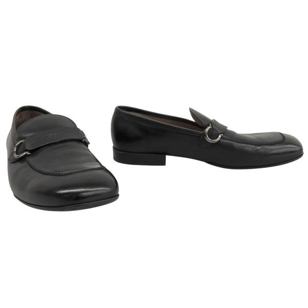 美品 フェラガモ Ferragamo ローファー ガンチーニ レザー サイズ9 1/2 EE ブラック 黒 メンズ 301281 【中古】 美品 フェラガモ Ferragamo ローファー ガンチーニ レザー 9 1/2 EE