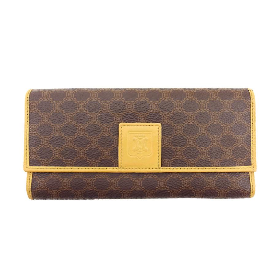 【バレンタインSALE★30％OFF】セリーヌ CELINE 長財布 マカダム ブラウン ベージュ レディース 中古 | CELINE