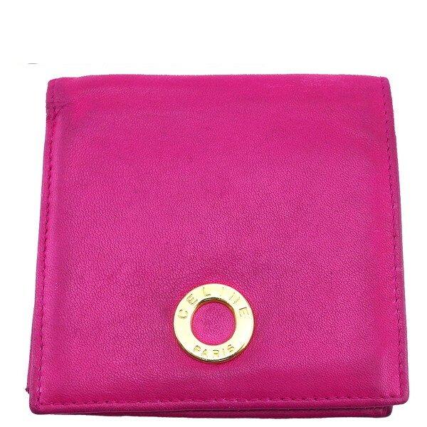 【バレンタインSALE★30％OFF】セリーヌ CELINE 二つ折り財布 マゼンタ×ゴールド レディース 中古 | CELINE