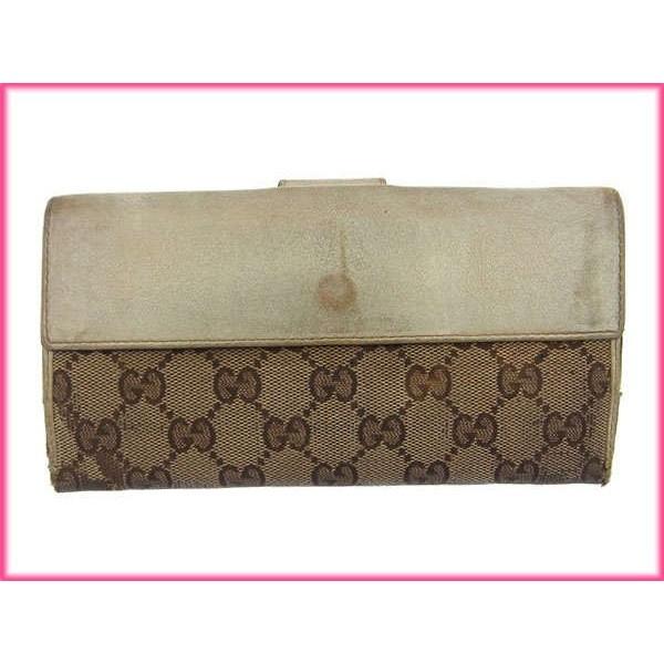 GUCCI グッチ 折り財布 シマ ハート GG柄 Wホック レザー ブラウン系