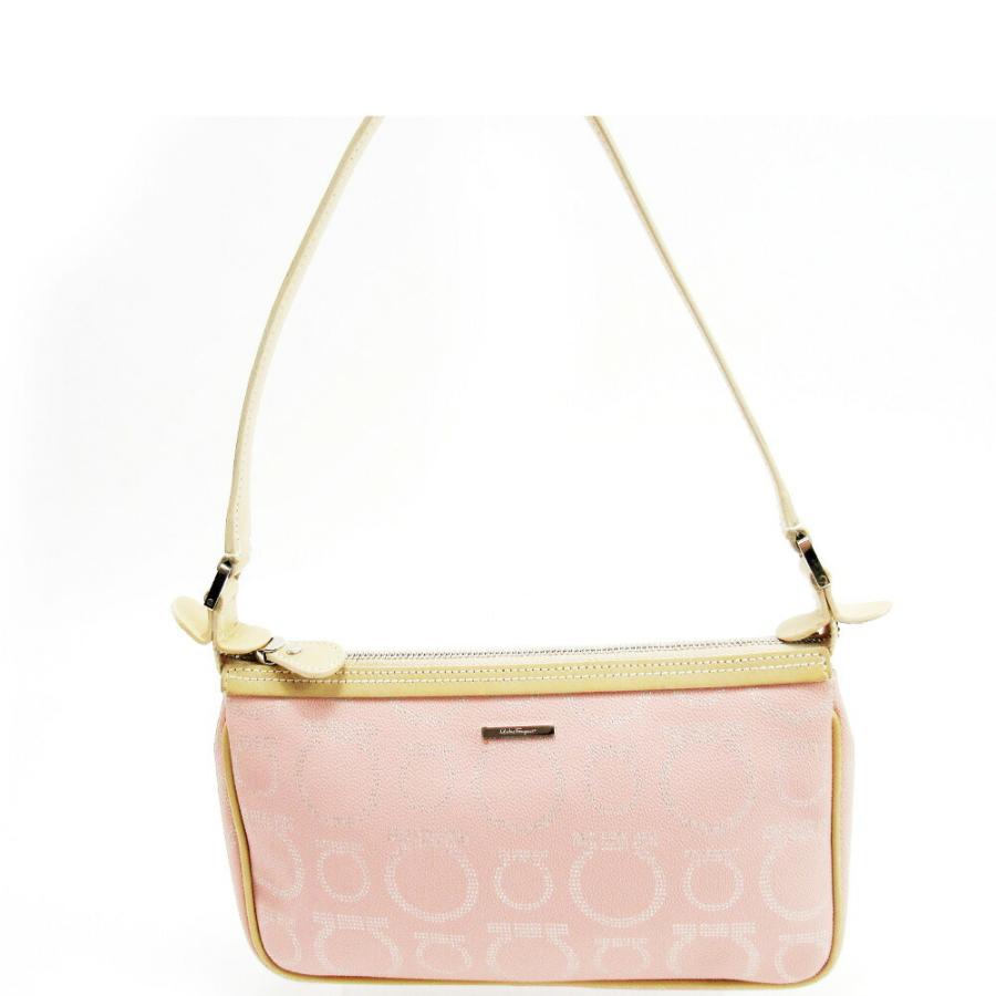 サルヴァトーレ フェラガモ ハンドバッグ ポーチ レディース ガンチーニ ピンク ベージュ 中古