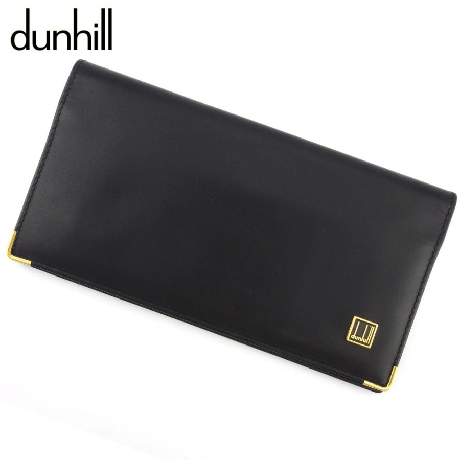 【GWタイムSALE★30％OFF】ダンヒル 長札入れ 札入れ メンズ ロゴプレート ブラック ゴールド 中古