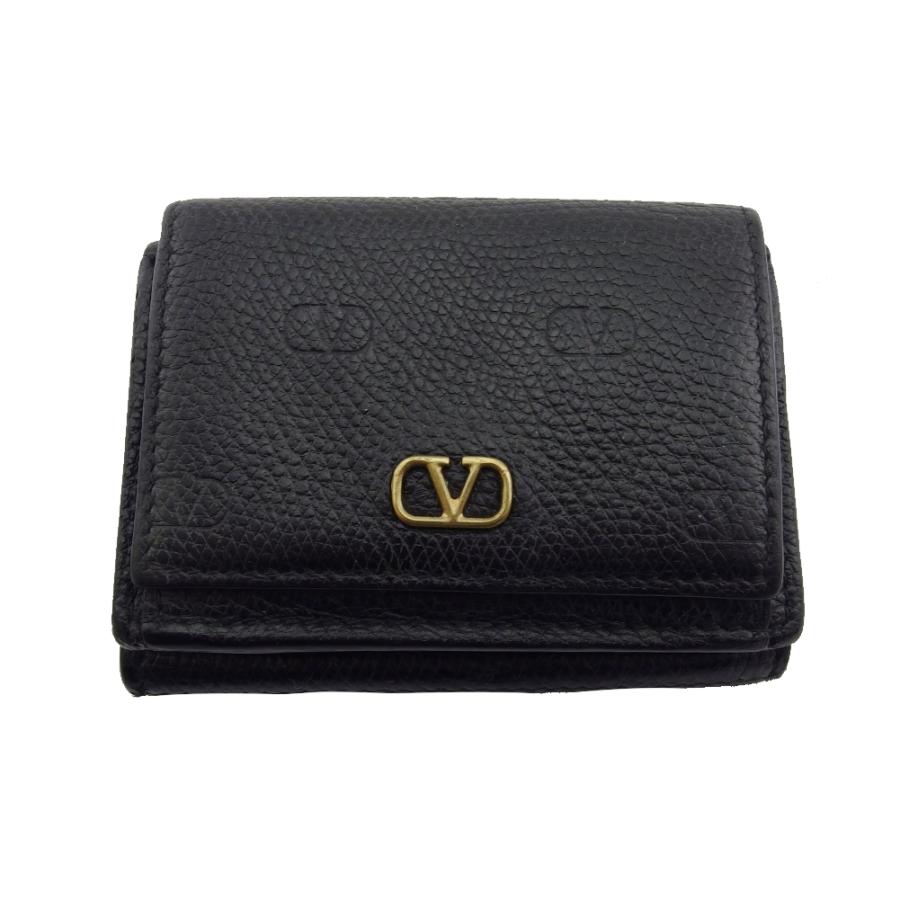 【極美品】VALENTINO GARAVANI 三つ折り財布 Vロゴ 黒 ヴァレンティノ・ガラヴァーニ Valentino Garavani 三つ折り財布
