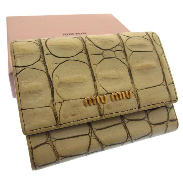 miu miu 3つ折り財布 コンパクトウォレット クロコ ブラウン 【公式通販】