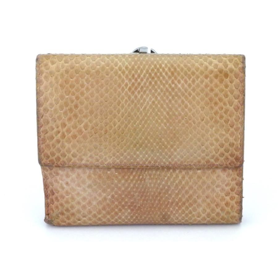 【GWタイムSALE★30％OFF】グッチ Wホック 財布 二つ折り レディース Gマーク パイソン ベージュ ブラウン シルバー系 中古_1