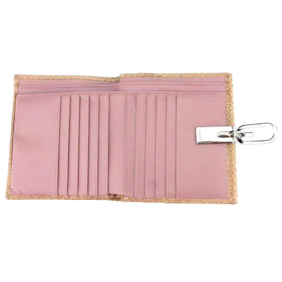 【GWタイムSALE★30％OFF】グッチ Wホック 財布 二つ折り レディース Gマーク パイソン ベージュ ブラウン シルバー系 中古_4