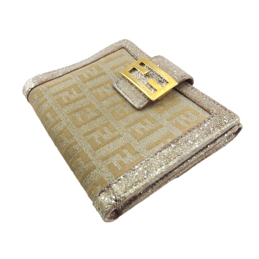 【GWタイムSALE★30％OFF】フェンディ Wホック 財布 二つ折り ミニ財布 レディース グリッター ズッキーノ ベージュ シルバー ピンク ゴールド 中古_3