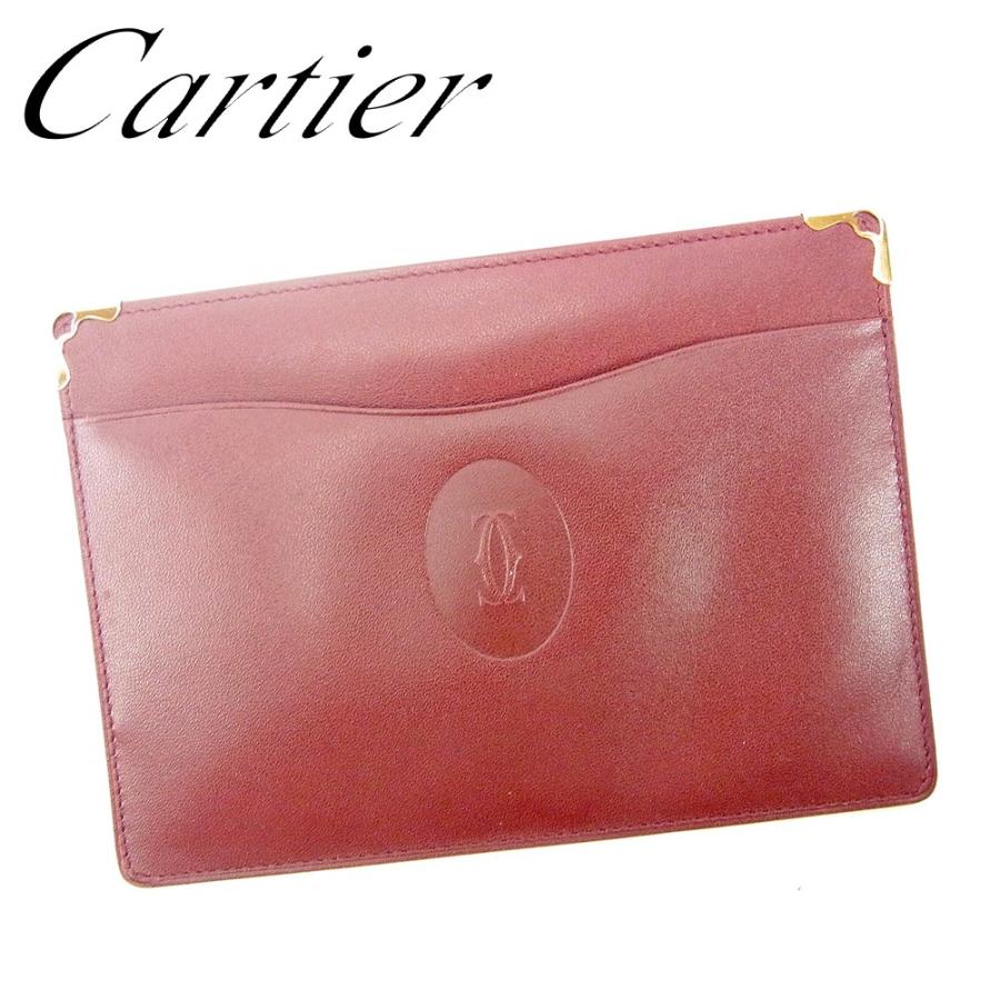【週末タイムSALE★30％OFF】カルティエ マルチケース パスポート　ケース レディース マストライン ボルドー 中古