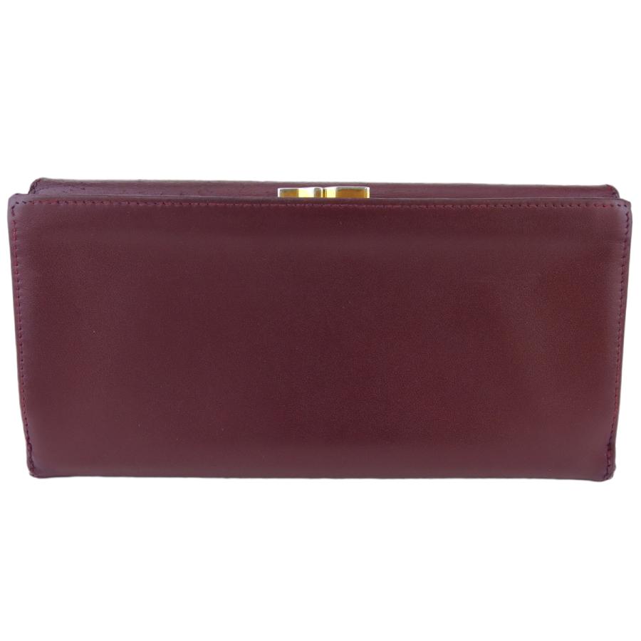 未使用級 カルティエ 長財布 がま口 三つ折り ゴールド金具 ボルドー