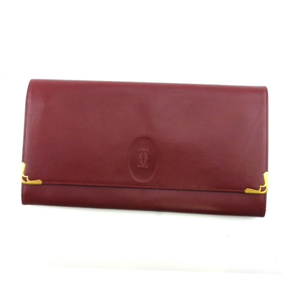 極美品】カルティエマストラインクラッチバッグボルドーロゴ金具高級感
