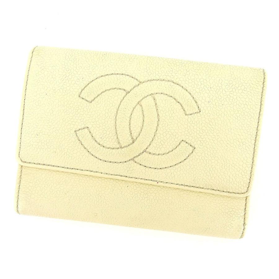 CHANEL シャネル 三つ折り 財布 レディース キャビアスキン×ココマーク 