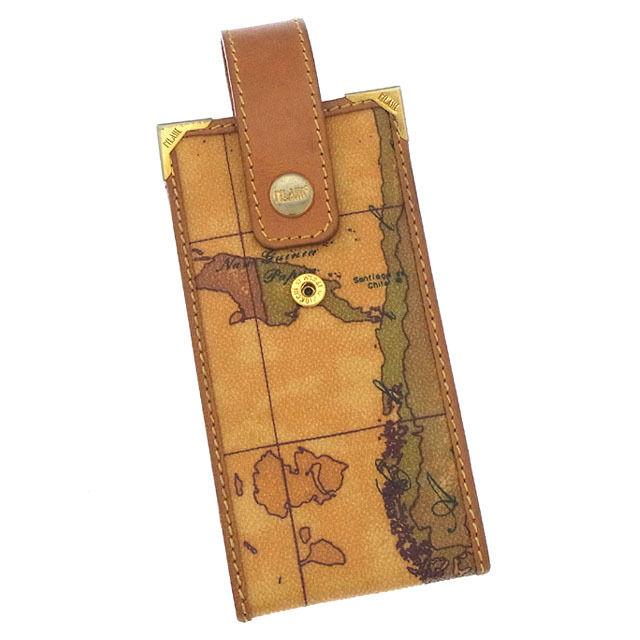 【X'masセール★30%OFF】プリマクラッセ PRIMA CLASSE ポーチ地図柄 角プレート付き ベージュ系×ライトブラウン×ゴールド レディース 中古 PRIMA CLASSE（プリマクラッセ） 【年末ラストセール☆30%OFF】プリマ