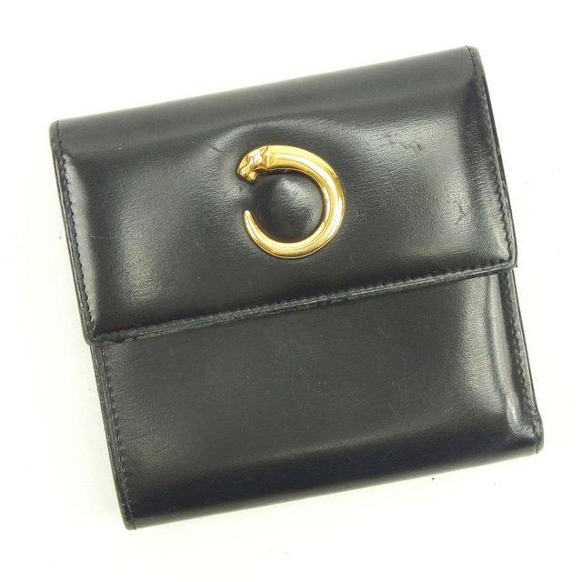 カルティエ 三つ折り財布 レディース ブラック 中古 Cartier
