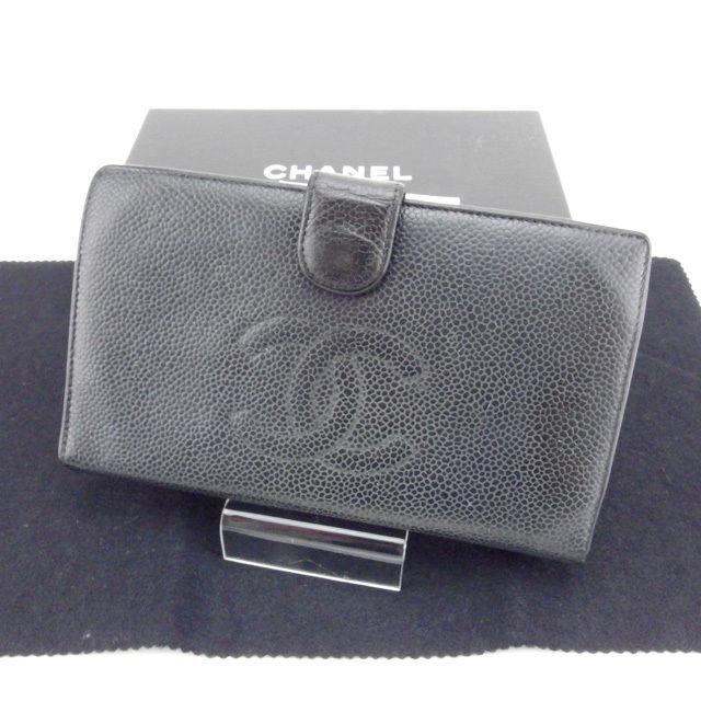 CHANEL シャネル キャビアスキン 二つ折り長財布 がま口財布 ブラック CHANEL（シャネル） 【ウィンターSALE☆30%OFF】シャネル 長財布