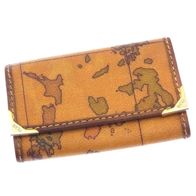 【X'masセール★30%OFF】プリマクラッセ PRIMA CLASSE キーケース地図柄 角プレート付き ベージュ系×ゴールド レディース 中古 PRIMA CLASSE（プリマクラッセ） 【ウィンターSALE☆30%OFF】プリマ