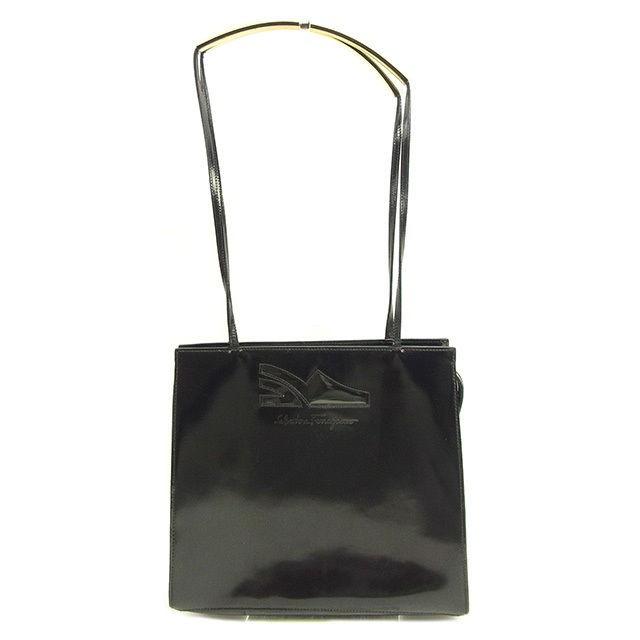 【美品】サルヴァトーレフェラガモ トートバッグ ブラック ナイロン FERRAGAMO（フェラガモ） サルヴァトーレ トートバッグ ワンショルダー