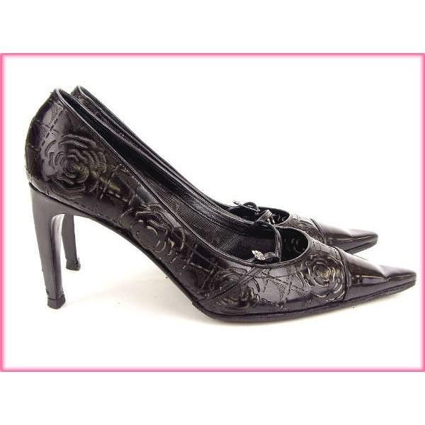 CHANEL シャネル パンプス レディース カメリア ブラック 中古 CHANEL シャネル パンプス レディース カメリア ブラック 中古
