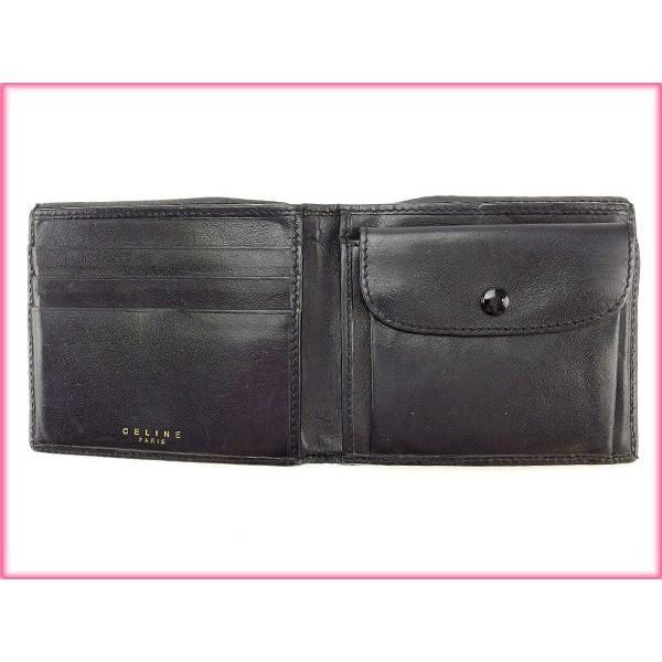 CELINE 二つ折り財布 ブラック ブラウン セリーヌ 二つ折り財布 レディース ブラック×ブラウン 中古