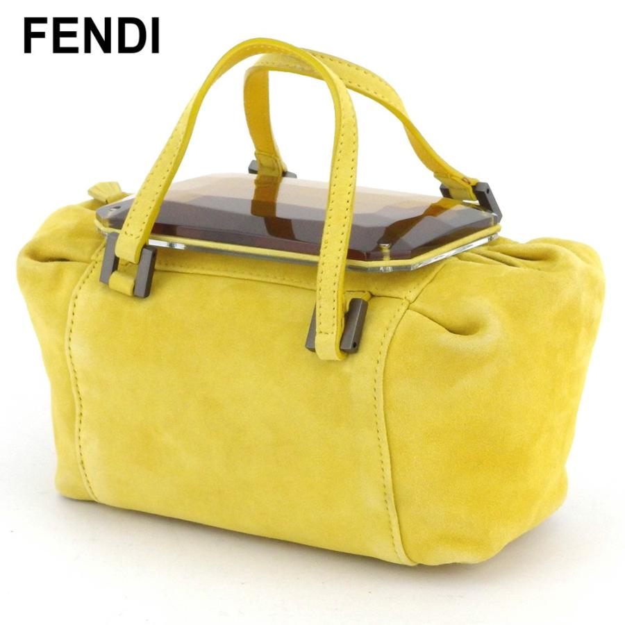 【週末タイムSALE★30％OFF】フェンディ ハンドバッグ ミニバッグ レディース ボックス型 ミラー付き イエロー シルバー 中古