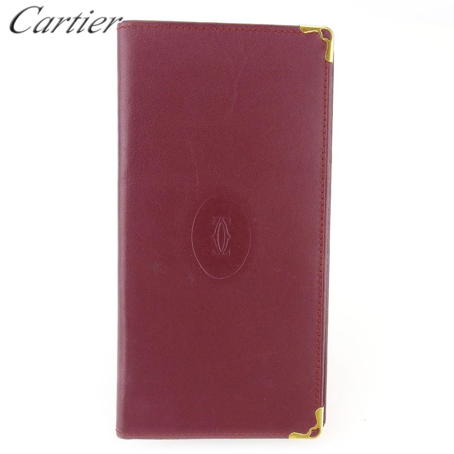 【GWタイムSALE★30％OFF】カルティエ 長札入れ 札入れ レディース メンズ マストライン ボルドー ゴールド 中古