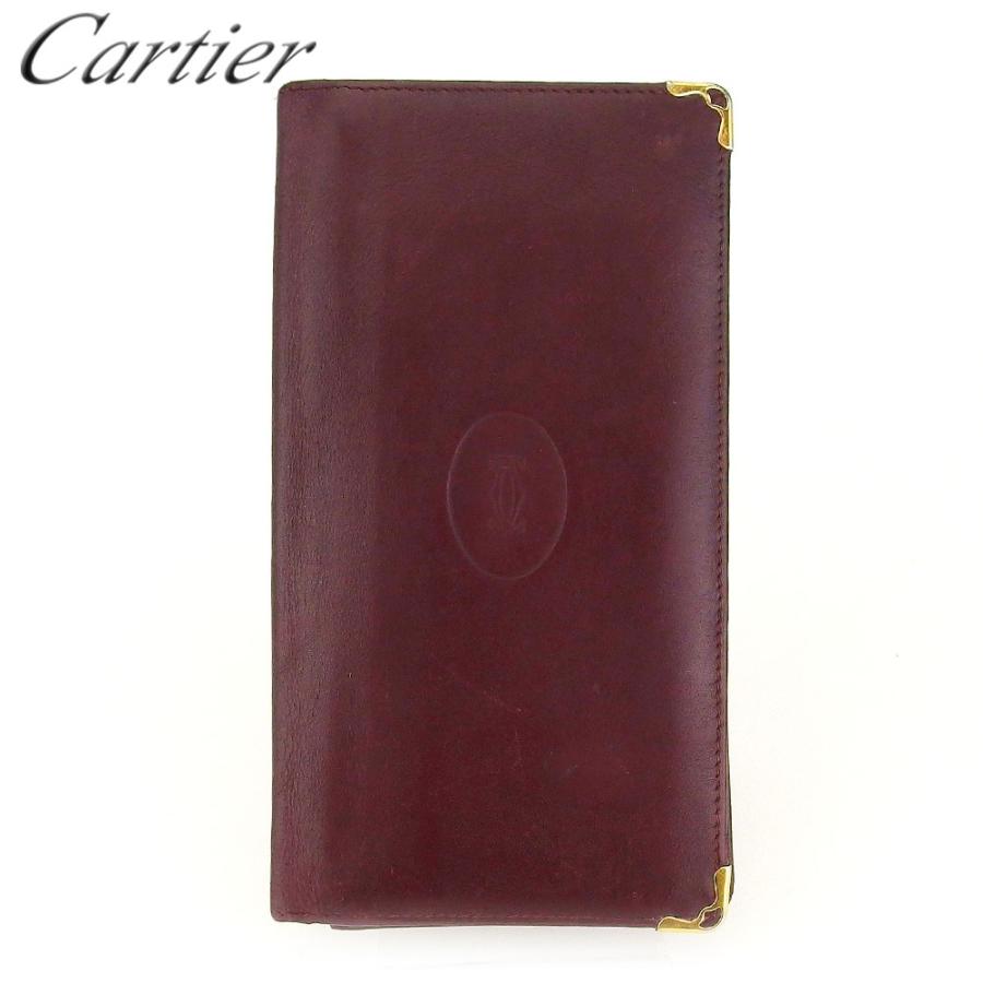 【週末タイムSALE★30％OFF】カルティエ 長札入れ 札入れ レディース メンズ マストライン ボルドー ゴールド 中古