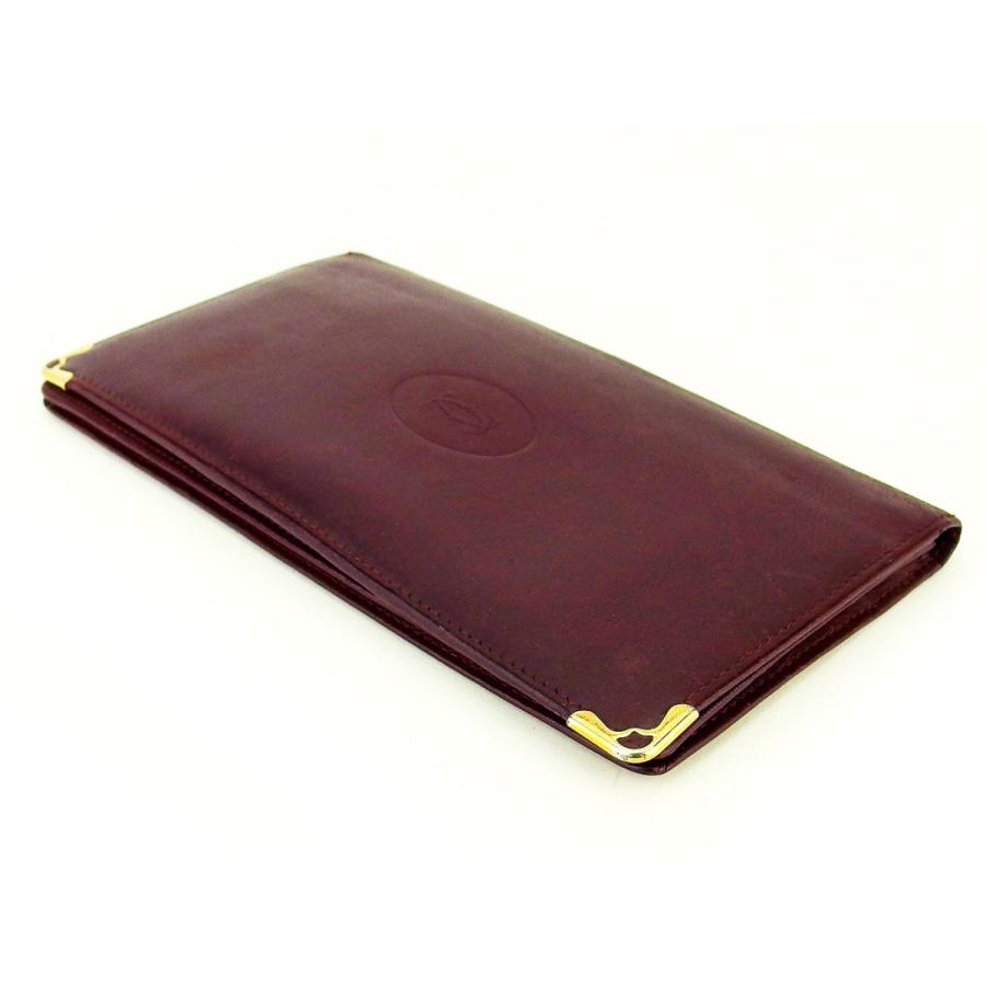 【週末タイムSALE★30％OFF】カルティエ 長札入れ 札入れ レディース メンズ マストライン ボルドー ゴールド 中古_2