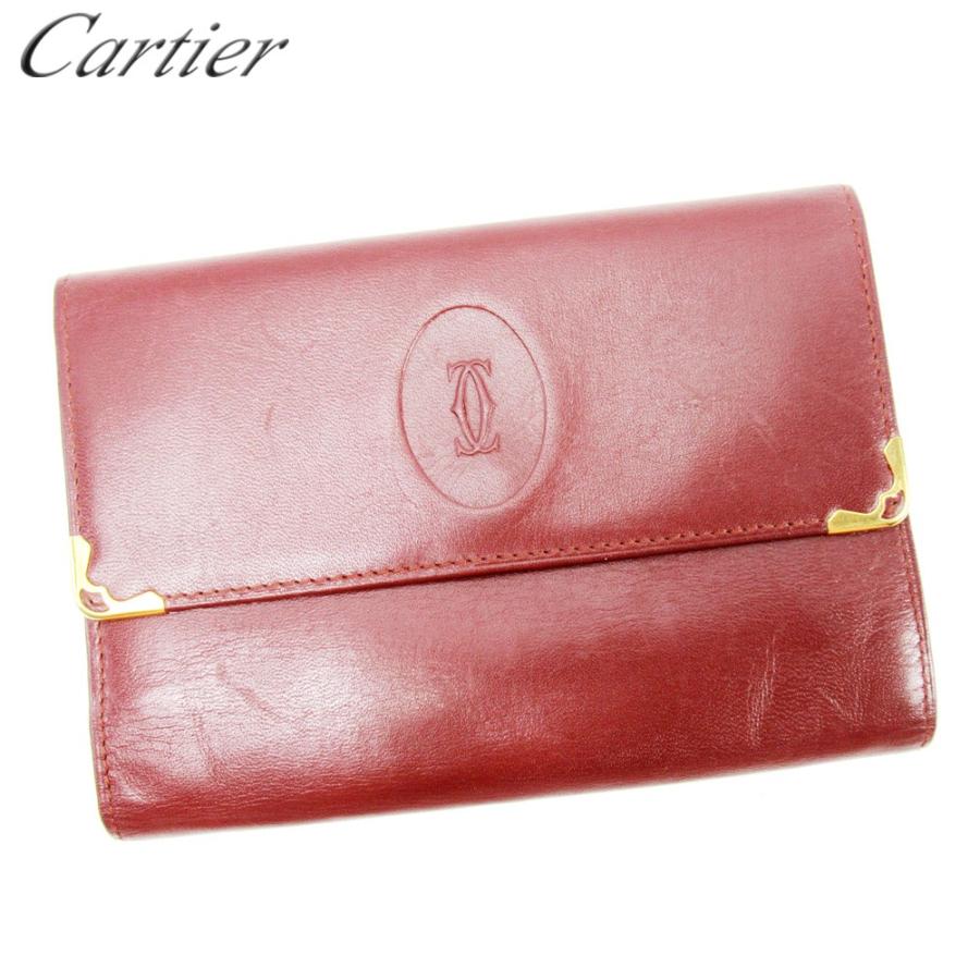 【GWタイムSALE★30％OFF】カルティエ がま口 財布 三つ折り 財布 レディース マストライン ボルドー 中古
