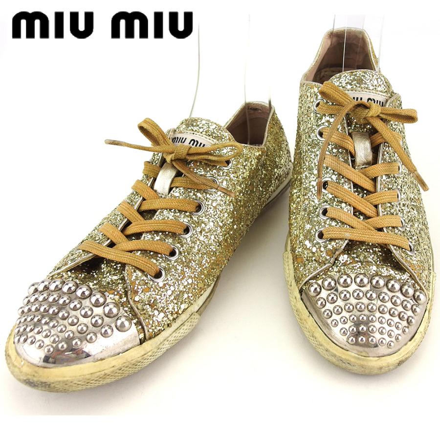 ミュウミュウ スニーカー シューズ 靴 レディース ♯38 スタッズ  