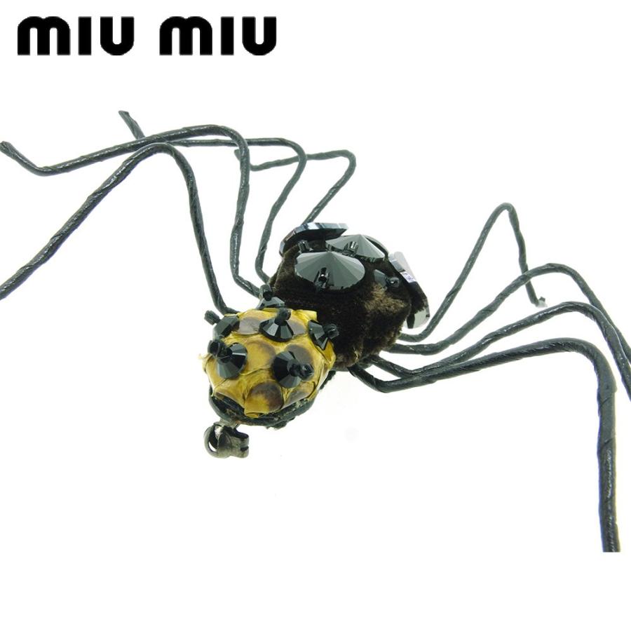 【爆買WEEK★30%OFF】ミュウミュウ ブローチ ピンブローチ レディース ストーン付き スパイダー クモ ブラック ベージュ ピンク系 中古