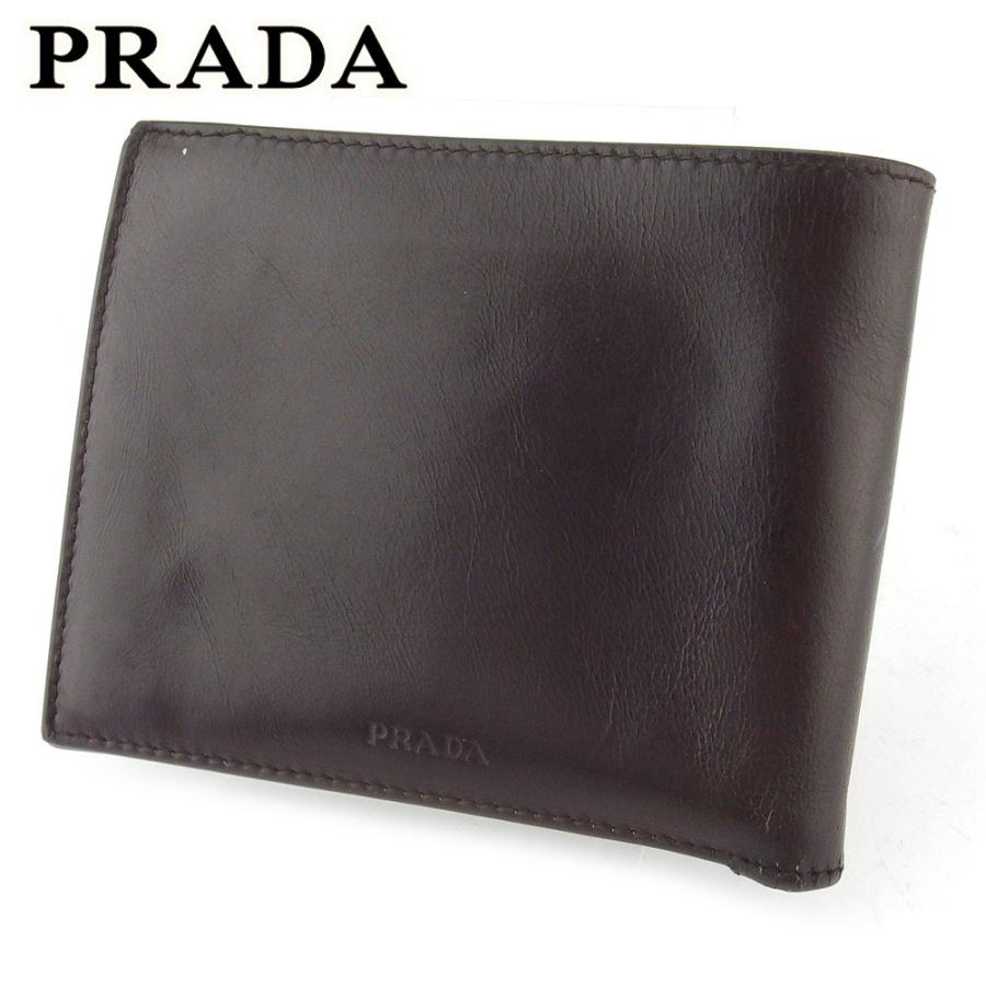 【GWタイムSALE★30％OFF】プラダ 二つ折り 札入れ ミニ財布 レディース メンズ ブラウン 中古