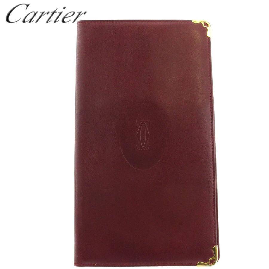 【週末タイムSALE★30％OFF】カルティエ 長札入れ 札入れ レディース メンズ マストライン ボルドー ゴールド 中古