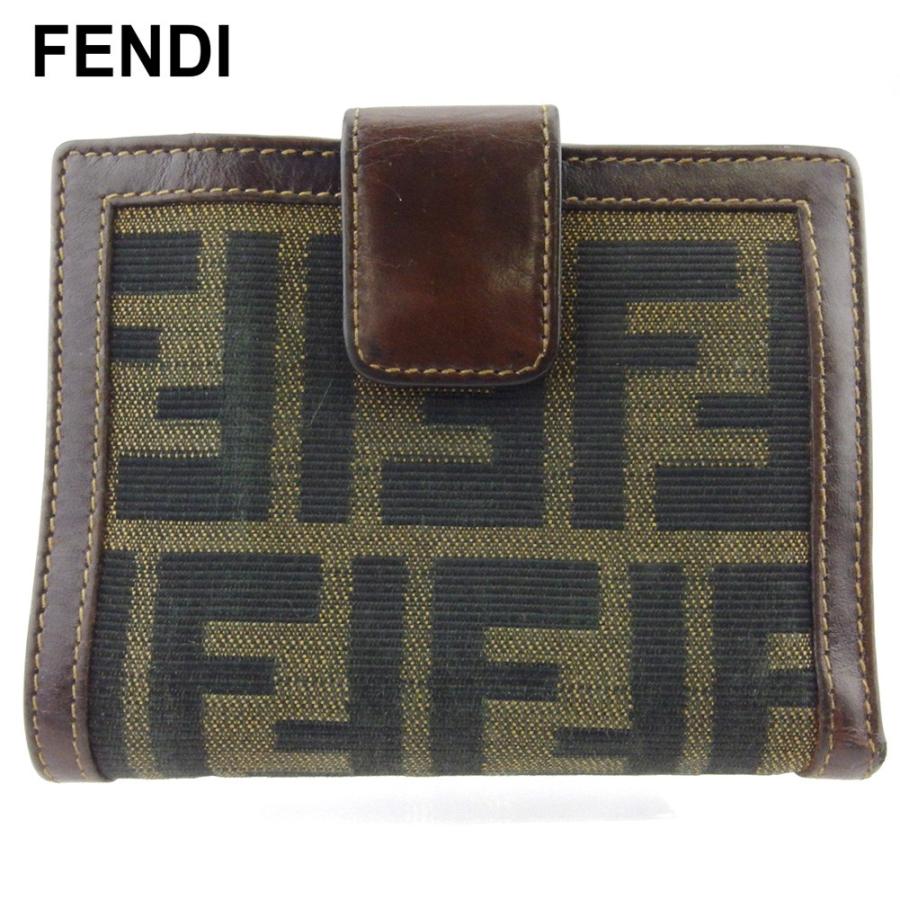【GWタイムSALE★30％OFF】フェンディ Wホック 財布 二つ折り ミニ財布 レディース メンズ ズッカ ブラウン ブラック ベージュ 中古