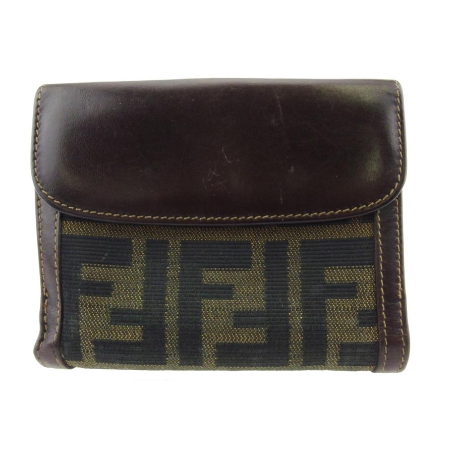【GWタイムSALE★30％OFF】フェンディ Wホック 財布 二つ折り ミニ財布 レディース メンズ ズッカ ブラウン ブラック ベージュ 中古_1