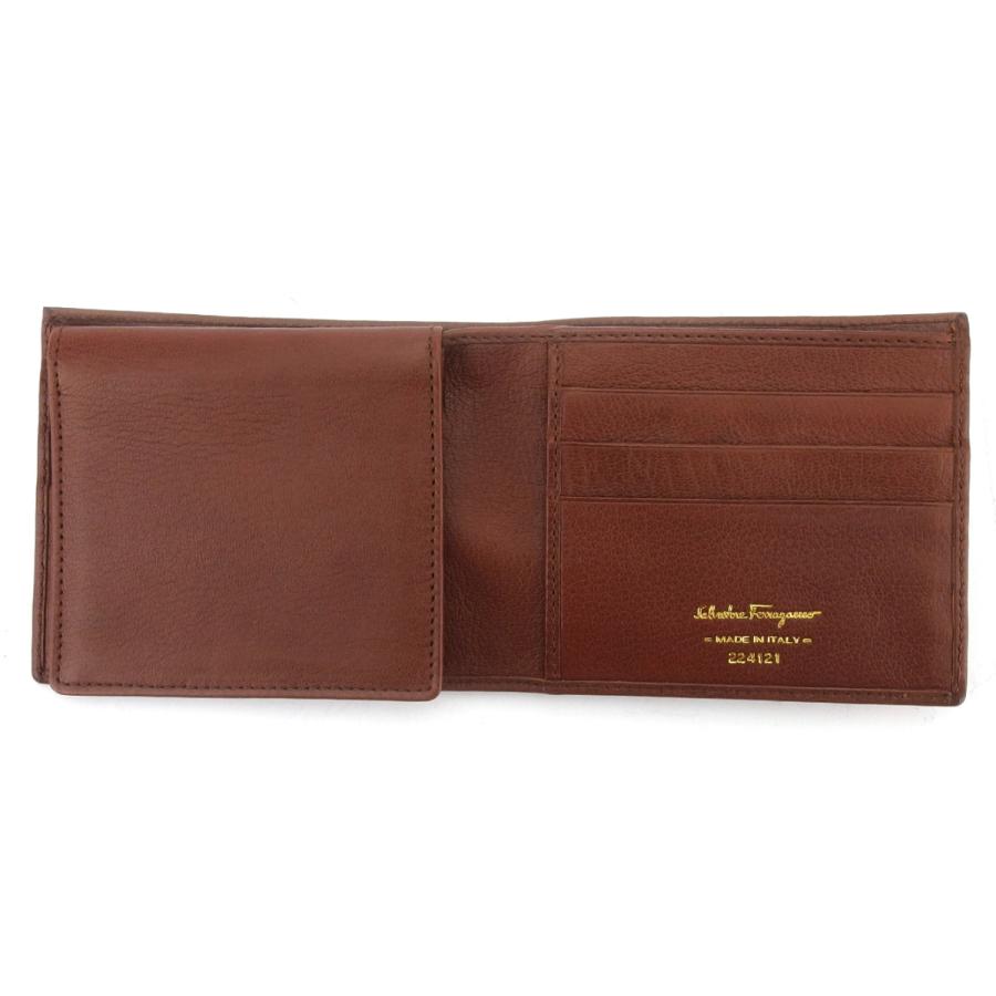 【GWタイムSALE★30％OFF】サルヴァトーレ フェラガモ 二つ折り 札入れ ミニ札入れ メンズ ロゴプレート ブラウン シルバー ゴールド 中古_4